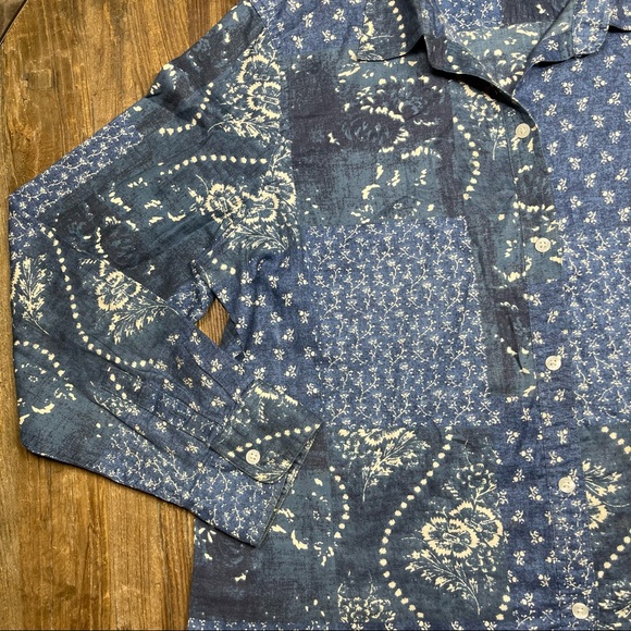 Chaps Denim Blue Floral Button Down Shirt Size XL - Picture 5 of 10